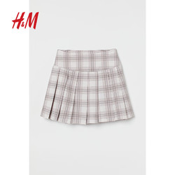 H&M 女装学院风半身裙春季女新款白色/米色格纹 155/60