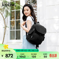 Kipling达人同款男女款轻便帆布2024春季双肩包猴子包|CITY PACK系列 M-黑皮诺色