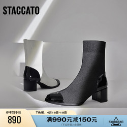 STACCATO 思加图 冬季时尚弹力靴袜靴瘦瘦靴粗跟短靴女皮靴EQ902DD3