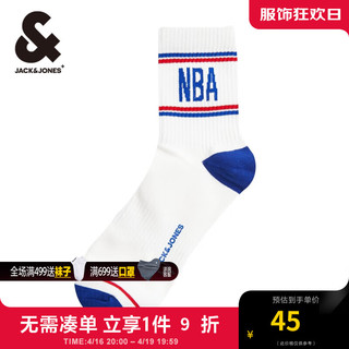 杰克·琼斯（JACK&JONES）NBA联名春夏运动透气舒适简约时尚字母袜子中筒袜男袜22421Q026 A06本白色 M