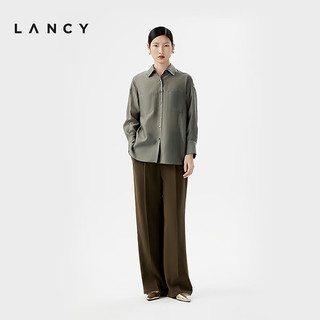 朗姿/LANCY2024夏季宽松长袖通勤衬衫外套女薄款品牌内搭上衣 橄榄绿色 S