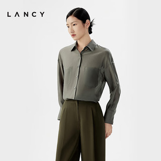 朗姿/LANCY2024夏季宽松长袖通勤衬衫外套女薄款品牌内搭上衣 橄榄绿色 S
