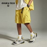 古由卡（GUUKA）TECH机能大廓形休闲短裤男夏潮 户外透气耐磨分割实用裤子 柠檬黄 XL