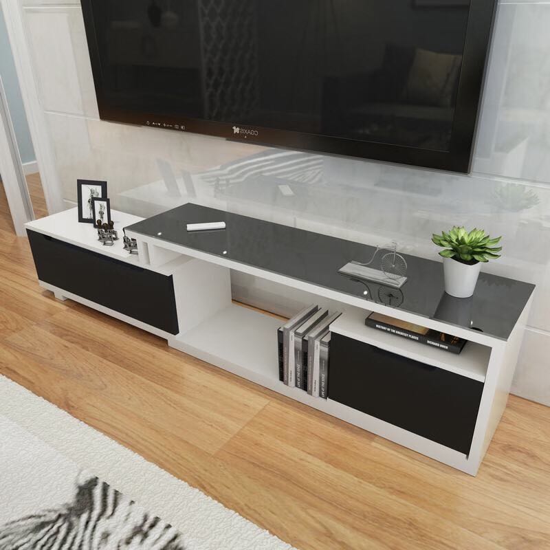 HMJIA 钢化玻璃可伸缩客厅电视柜地柜 现代简约卧室电视柜HJ20608