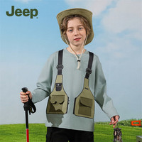 JEEP吉普童装2024春季户外运动长袖T恤舒适透气百搭休闲男童上衣 灰蓝色 130