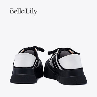 Bella Lily2024春季黑白拼色板鞋女可踩后跟休闲鞋增高大头鞋 黑色 35