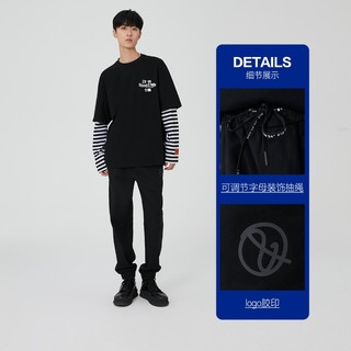 杰克·琼斯（JACK&JONES）春夏男士休闲裤男流行高街裤子男细节装饰纯色百搭休闲男装长裤 黑色 175/80A/MR