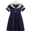 海军领连衣裙夏季新款韩版洋气裙子装女孩网红公主裙 藏青色 160cm