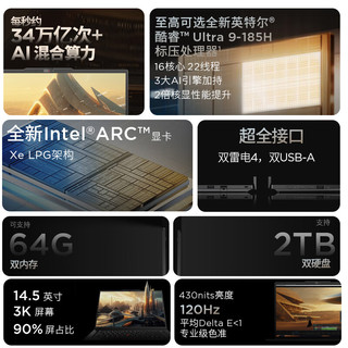 ThinkPad 思考本 T14p AI 2024款 Ultra版 14.5英寸 轻薄本 黑色（Core Ultra 9 185H、RTX 4050 6G、32GB、2TB SSD、3K、IPS、120Hz）