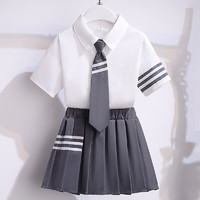 学院风套装裙夏季薄款jk制服孩短袖百褶裙两件套 白色 120cm