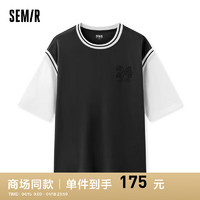 森马（Semir）短袖T恤男2024夏假两件上衣oversize运动球服 灰白色调00321 175/92A/L