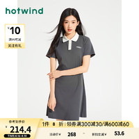 热风（Hotwind）连衣裙女2024年夏季女士翻领学院风休闲显瘦针织裙 52深灰 M
