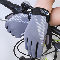 骑行手套全指夏季户外手套自行车防风透气单车装备 冰丝超纤长指-灰色