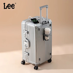 Lee 美国大容量行李箱女学生铝框拉杆箱旅行箱男24英寸密码箱皮箱耐用 银色 28英寸