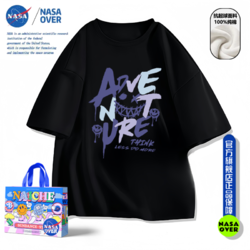 NASAOVER NASA联名美式涂鸦印花220克纯棉短袖t恤男夏季宽松hiphop潮流上衣