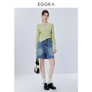 EGGKA 斜领不对称针织衫春秋时尚百搭简约独特小众设计感套头上衣 绿色 M