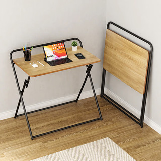 舒福思 折叠书桌电脑桌家用简易办公写字学习桌成人卧室床头小桌子折叠桌 M码 免安装(80x48cm)柚木色/黑框