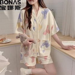BONAS 宝娜斯 C夏季睡衣女家居服短袖套装 91102# 2XL（131-145斤）