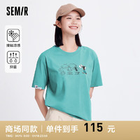 森马（Semir）凉感T大力水手联名短袖T恤女2024抗菌速干夏装 松石绿40472 165/88A/L