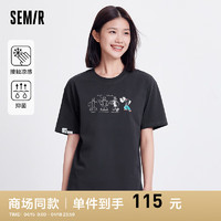 森马（Semir）凉感T|大力水手联名短袖T恤女2024抗菌速干夏装 深灰20937 175/96A/XXL