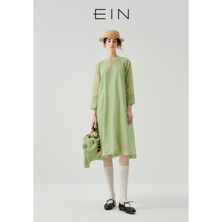 EIN·PURE【薄荷曼波】蒲公英绣花皱感中袖丝棉连衣裙24早春 浅绿 M