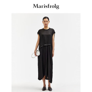 Marisfrolg【新能量黑裙】玛丝菲尔2024夏季时尚盖袖黑色廓形连衣裙女 柔光黑 XL