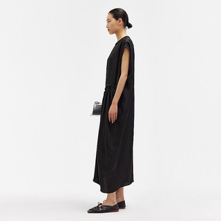 Marisfrolg【新能量黑裙】玛丝菲尔2024夏季时尚盖袖黑色廓形连衣裙女 柔光黑 XL
