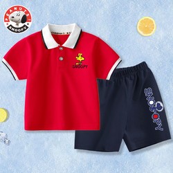 SNOOPY 史努比 男童POLO衫短裤套装2024年夏季儿童洋气两件套宝宝童装