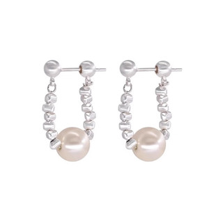 Trendolla S925银小众个性圆球珍珠耳钉几何设计碎银流苏耳环感轻奢耳饰