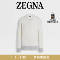 杰尼亚（Zegna）春夏白色配灰色桑蚕丝及棉质 Polo 衫UDF85A7-132-230-54