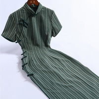 戚薇2024年夏季复古文艺国风新中式日常年轻款改良旗袍连衣裙 绿色 S