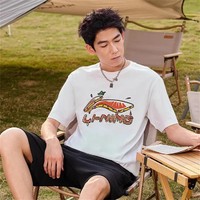 LI-NING 李宁 短袖T恤夏季男式女式同款情侣印花休闲运动文化衫