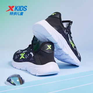 特步（XTEP）儿童童鞋夏季一脚蹬大网孔透气跑鞋 黑/新白色 37码