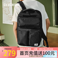 SKECHERS 斯凯奇 春季大容量双肩背包书包电脑包运动休闲包L124U072 碳黑/0018 均码