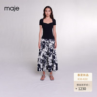 Maje2024春夏女装黑色方领套头修身针织上衣T恤MFPPU00775 黑色 T0