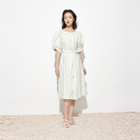洛可可（ROCOCO）中长款连衣裙女2024夏季短袖裙子纯色薄款长裙 豆绿色 M