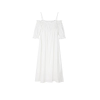洛可可（ROCOCO）白色吊带连衣裙夏季一字肩A字裙薄款短袖中长裙子 白色 S