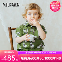 Milkbarn2024儿童套装男女宝宝童装夏季纯棉衬衫短裤两件套 黑脸小羊羔 80cm