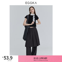 EGGKA 多色坑条T恤女春夏2024显瘦修身短袖BM风短款百搭上衣 黑色 均码