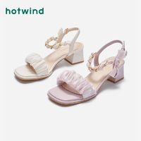 百亿补贴：hotwind 热风 夏季新款女士时尚凉鞋甜美法式一字带蝴蝶结粗跟凉鞋