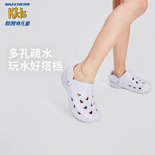 Skechers斯凯奇儿童一脚蹬凉鞋轻便防滑沙滩鞋308363L/406801L 白色/WHT 27.5码