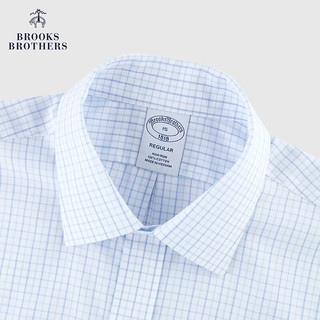 布克兄弟（BrooksBrothers）男士24春夏经典版免烫府绸格纹短袖正装衬衫 4007-蓝绿格纹 18