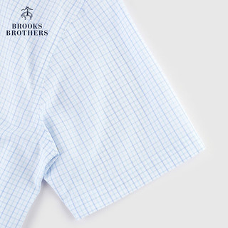 布克兄弟（BrooksBrothers）男士24春夏经典版免烫府绸格纹短袖正装衬衫 4007-蓝绿格纹 18