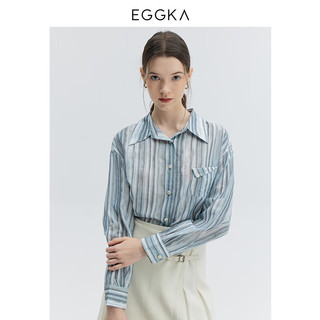 EGGKA 竖条纹撞色衬衫2024春季韩版时髦流行百搭通勤长袖衬衣 棕色 S