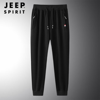 JEEP SPIRIT 吉普 JEEP 休闲裤男夏季运动裤弹力透气修身百搭裤子男下装 TT688 黑色束脚 XL