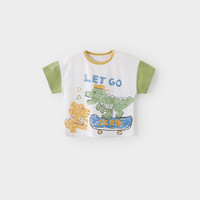 BALIPIG 巴厘小猪 婴儿短袖T恤夏季薄款儿童超萌可爱男童衣 恐龙（草绿） 90cm