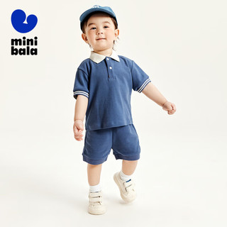 迷你巴拉（minibala）男童女童儿童短袖两件套夏季学院风华夫格运动套装230224119208 灰蓝80236 100