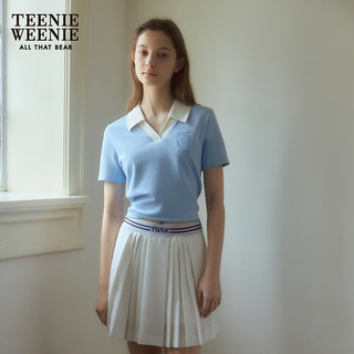 Teenie Weenie小熊2024年夏季撞色POLO短袖正肩T恤短款上衣女 浅蓝色 165/M