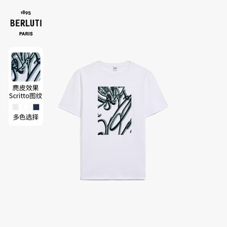 BERLUTI【24年春夏】麂皮效果Scritto图纹男士短袖T恤衫 亮白色 3XL