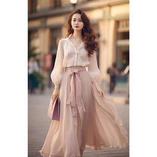 幻黛（HUANDAI）初春时尚套装裙女气质显瘦仙气衬衫半身裙洋气减龄两 粉红色 S